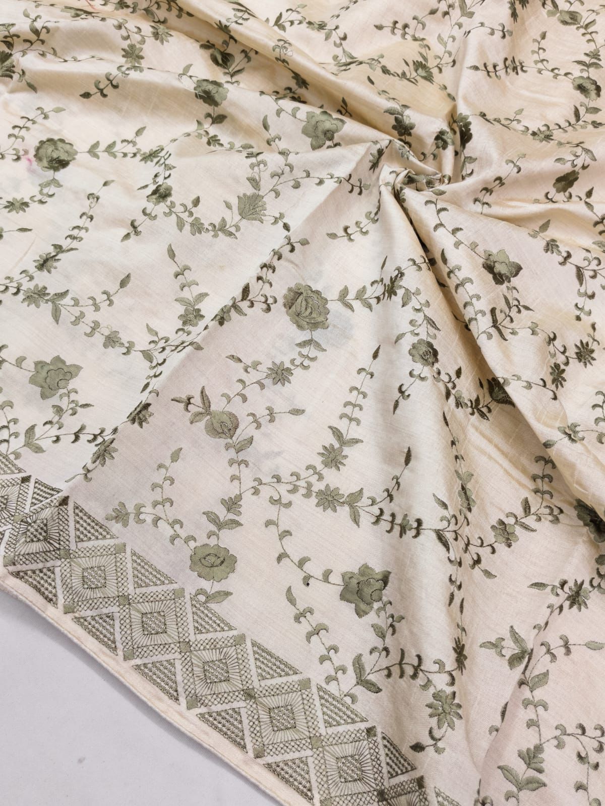 Epiphany Beige Embroidery Work Tussar Silk Saree With Fairytale Blouse Piece