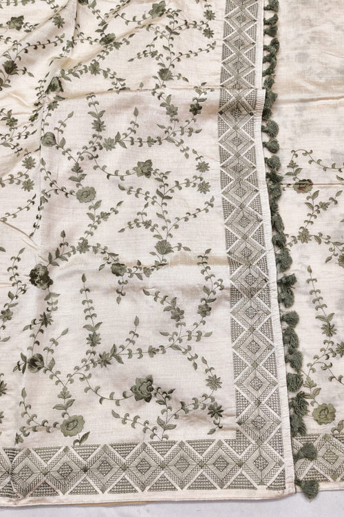 Load image into Gallery viewer, Epiphany Beige Embroidery Work Tussar Silk Saree With Fairytale Blouse Piece
