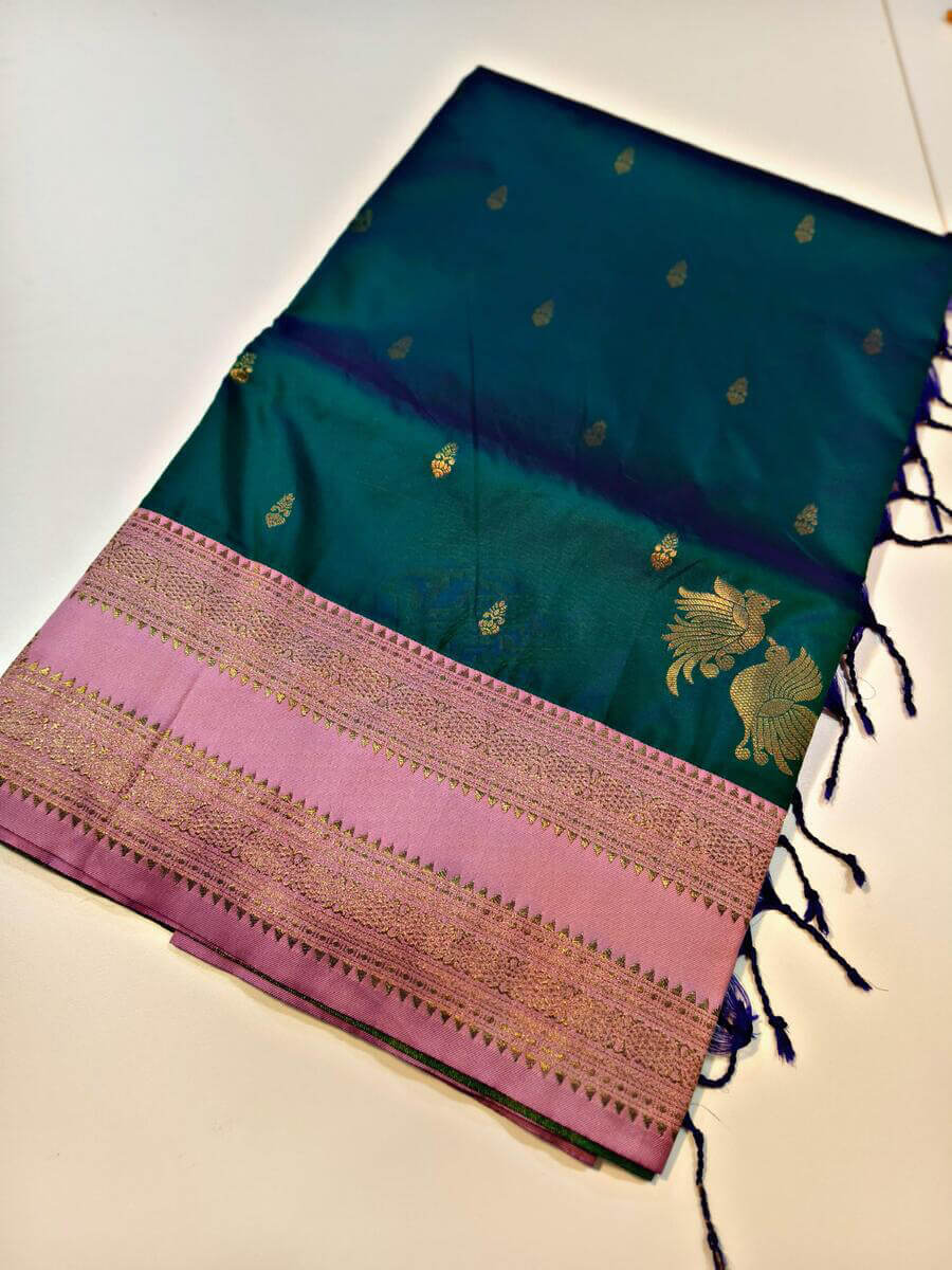 Nemesis Dark Green Soft Banarasi Silk Saree With Stunning Blouse Piece