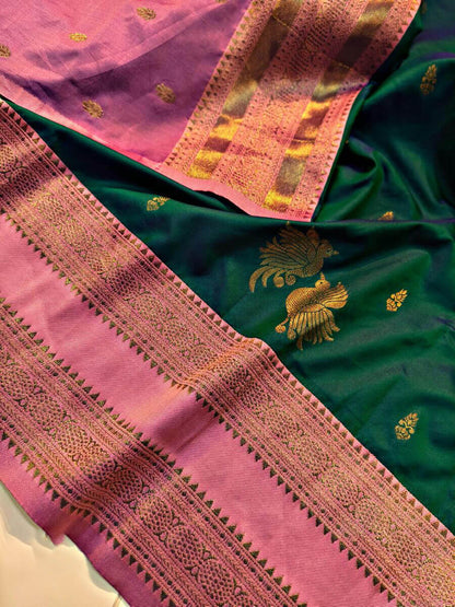 Nemesis Dark Green Soft Banarasi Silk Saree With Stunning Blouse Piece