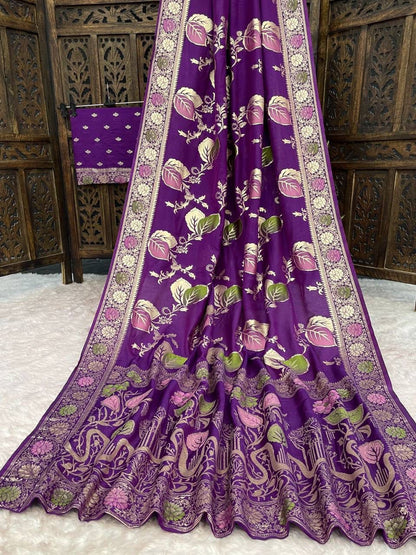 Proficient Purple Banarasi Dola Silk Saree With Elaborate Blouse Piece
