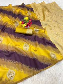 Flameboyant Yellow Soft Silk Saree With Artistic Blouse Piece