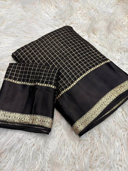 Felicitous Black Banarasi Viscose Silk Saree With Innovative Blouse Piece