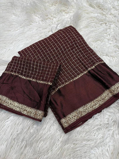Nebula Brown Banarasi Viscose Silk Saree With Lissome Blouse Piece