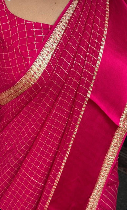 Elision Dark Pink Banarasi Viscose Silk Saree With Woebegone Blouse Piece