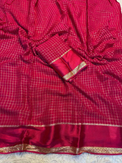 Elision Dark Pink Banarasi Viscose Silk Saree With Woebegone Blouse Piece