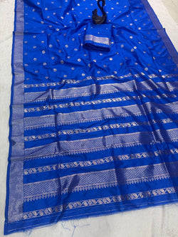Ineffable Royal Blue Pure Zari Weaving Banarasi Silk Saree With Nectarous Blouse Piece
