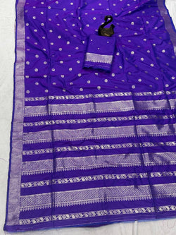 Sizzling Royal Purple Pure Zari Weaving Banarasi Silk Saree With Splendiferous Blouse Piece