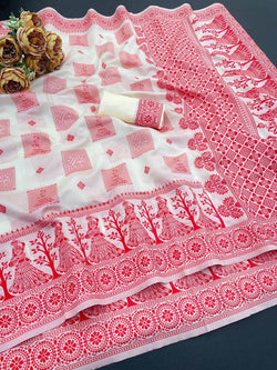 Petrichor Off White Cotton Silk Saree With Radiant Blouse Piece