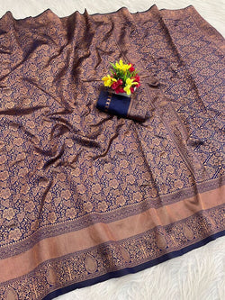 Quixotic Navy Blue Soft Silk Saree With Scintilla Blouse Piece