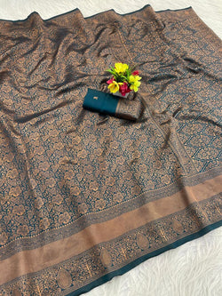 Classic Rama Soft Silk Saree With Trendy Blouse Piece