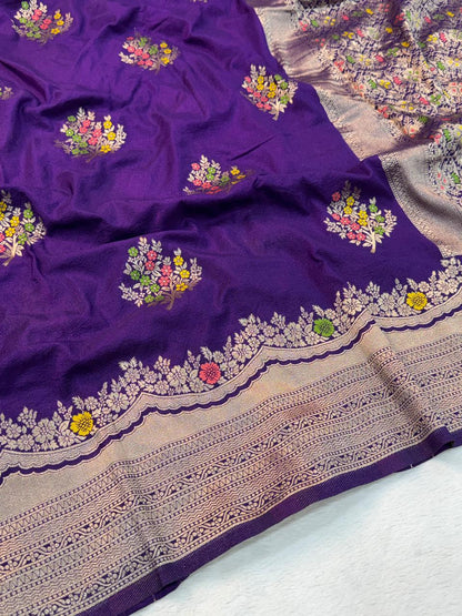 Seraglio Purple Banarasi Georgette Silk Saree With Groovy Blouse Piece