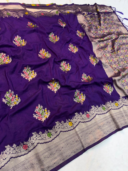 Seraglio Purple Banarasi Georgette Silk Saree With Groovy Blouse Piece