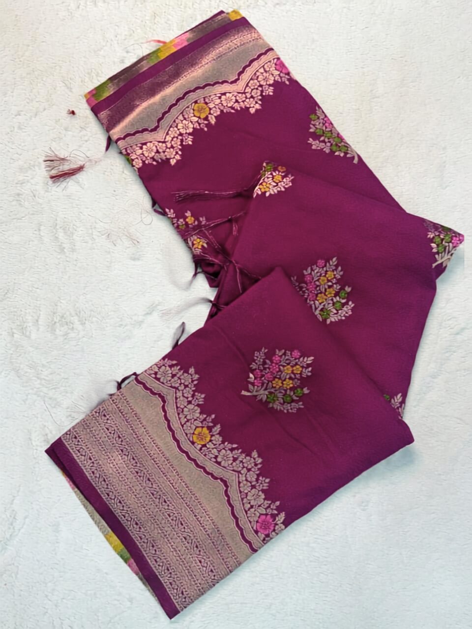 Charming Wine Banarasi Georgette Silk Saree With Panoply Blouse Piece