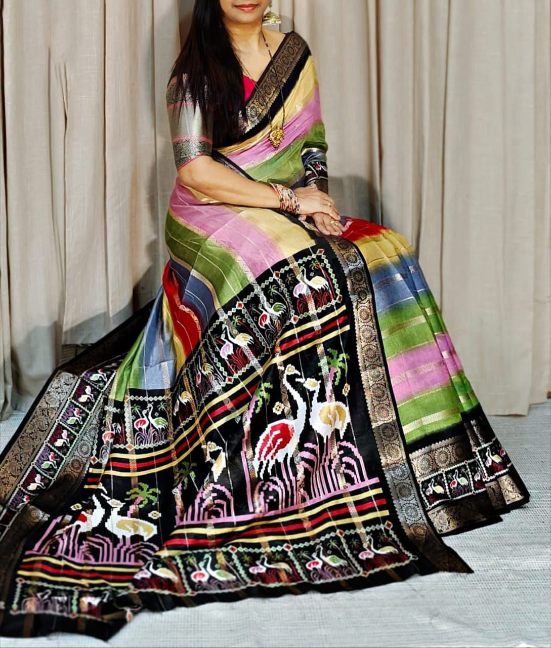 Capricious Multicolor Digital Printed Dola Silk Saree With Opulent Blouse Piece