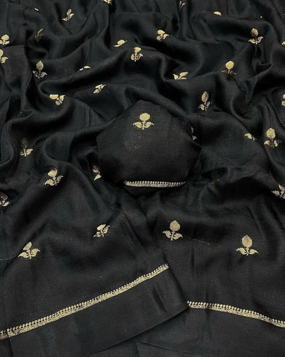 Charismatic Black Banarasi Khadi Silk Saree With Innovative Blouse Piece