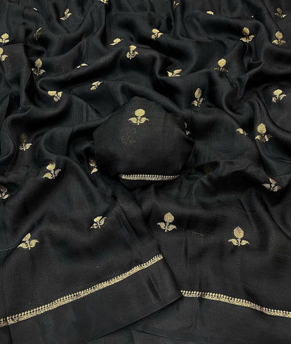 Charismatic Black Banarasi Khadi Silk Saree With Innovative Blouse Piece
