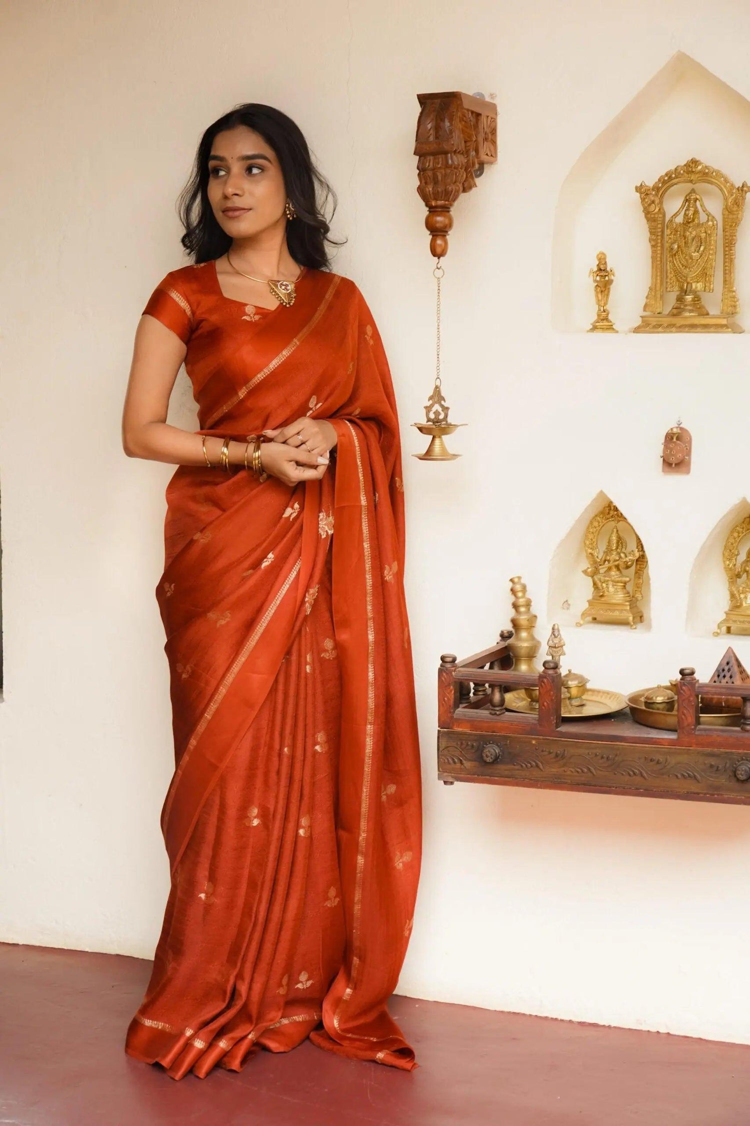 Desirable Orange Banarasi Khadi Silk Saree With Desiring Blouse Piece