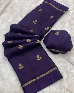 Phenomenal Purple Banarasi Khadi Silk Saree With Vivacious Blouse Piece