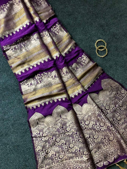 Beautiful Purple Banarasi Dola Silk Saree With Captivating Blouse Piece