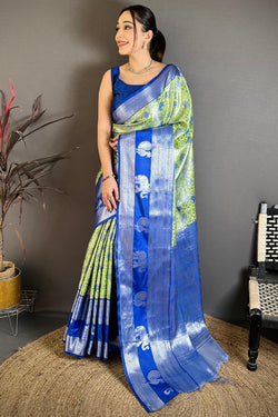 Blissful Pista Kanjivaram Silk Saree With Tremendous Blouse Piece