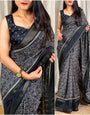 Cynosure Black Digital Printed Dola Silk Saree With Ebullience Blouse Piece