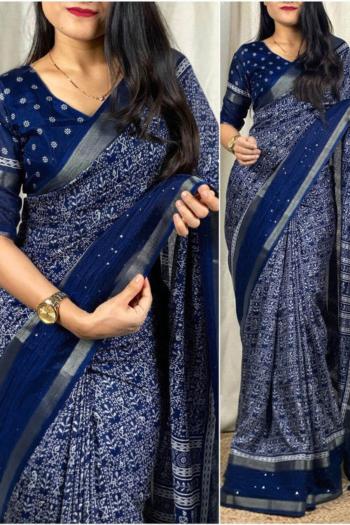 Load image into Gallery viewer, Epiphany Blue Digital Printed Dola Silk Saree With Evanescent Blouse Piece
