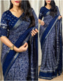 Epiphany Blue Digital Printed Dola Silk Saree With Evanescent Blouse Piece