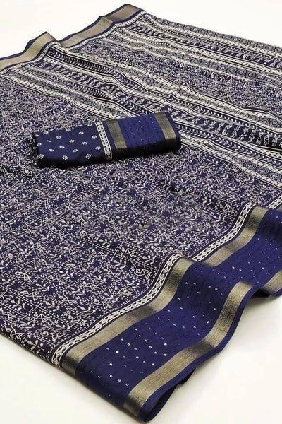 Epiphany Blue Digital Printed Dola Silk Saree With Evanescent Blouse Piece