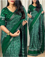 Nemesis Dark Green Digital Printed Dola Silk Saree With Demesne Blouse Piece