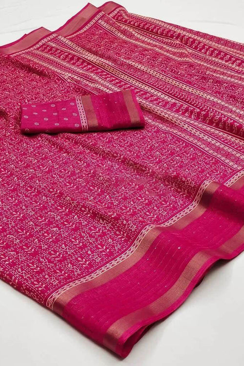 Load image into Gallery viewer, Ailurophile Dark Pink Digital Printed Dola Silk Saree With Exquisite Blouse Piece
