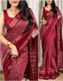 Mesmeric Maroon Digital Printed Dola Silk Saree With Arresting Blouse Piece