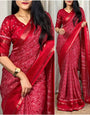 Sizzling Red Digital Printed Dola Silk Saree With Lovely Blouse Piece