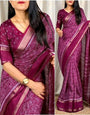 Precious Wine Digital Printed Dola Silk Saree With Amazing Blouse Piece