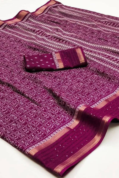 Precious Wine Digital Printed Dola Silk Saree With Amazing Blouse Piece