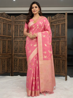 Traditional Pink Banarasi Dola Silk Saree With Scrumptious Blouse Piece