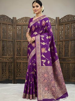 Splendiferous Purple Banarasi Dola Silk Saree With Flamboyant Blouse Piece