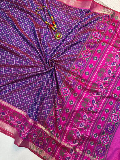 Beguiling Purple Soft Printed Patola Silk Saree with Outstanding Blouse Piece