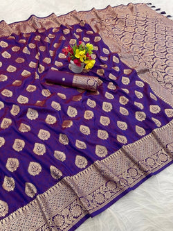 Impressive Purple Pure Zari Weaving Banarasi Silk Saree With Engrossing Blouse Piece