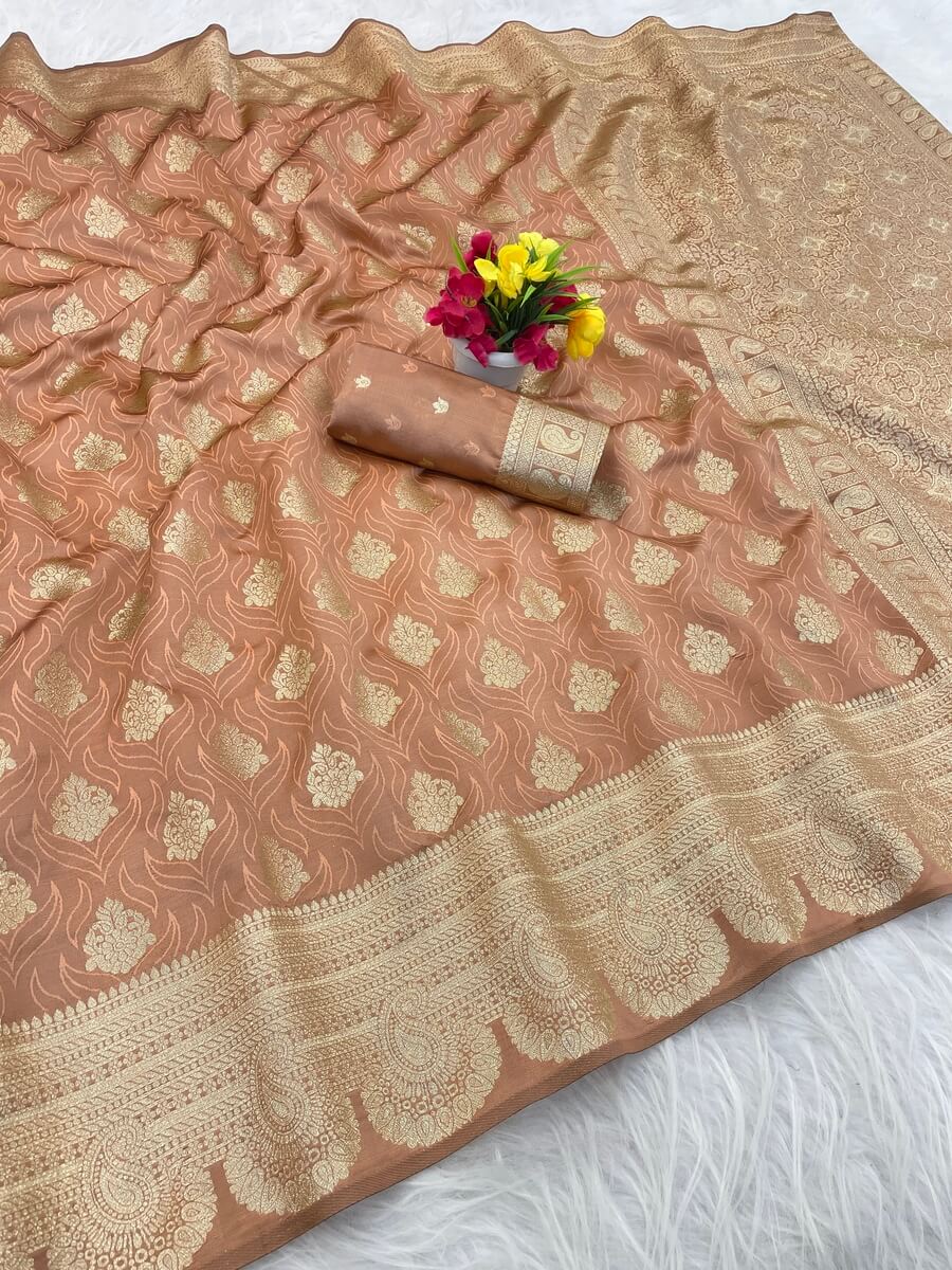 Lagniappe Light Brown Soft Silk Saree With Splendorous Blouse Piece