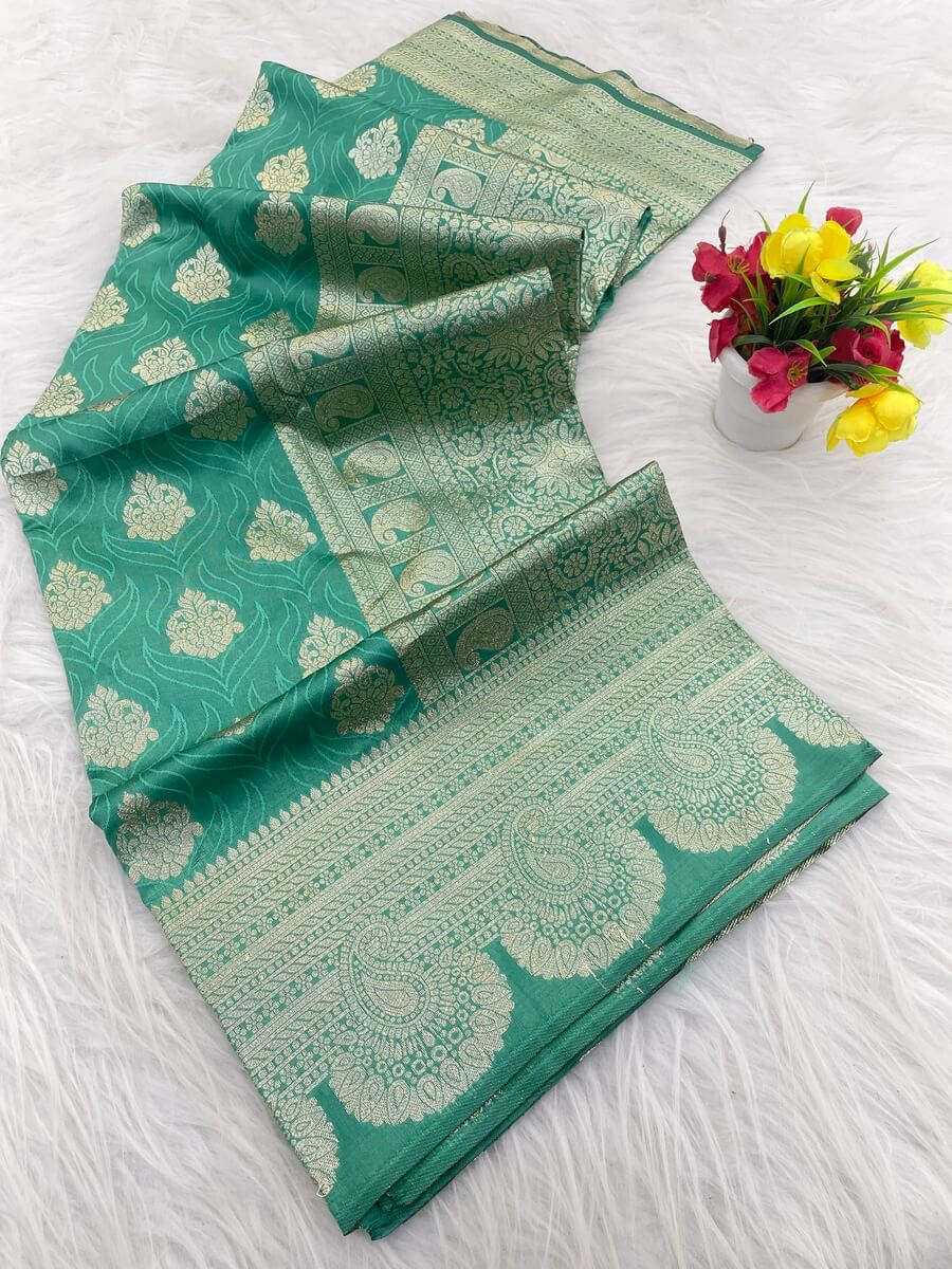 Jubilant Sea Green Soft Silk Saree With Allure Blouse Piece