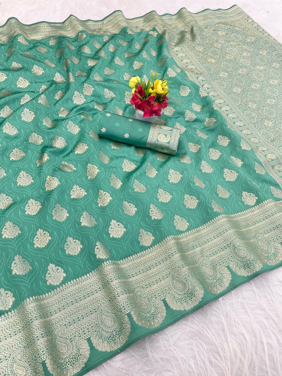 Jubilant Sea Green Soft Silk Saree With Allure Blouse Piece