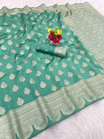 Jubilant Sea Green Soft Silk Saree With Allure Blouse Piece