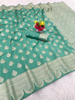 Jubilant Sea Green Soft Silk Saree With Allure Blouse Piece