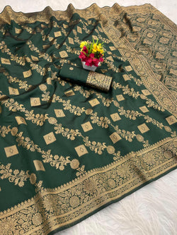 Beautiful Dark Green Soft Silk Saree With Mellifluous Blouse Piece