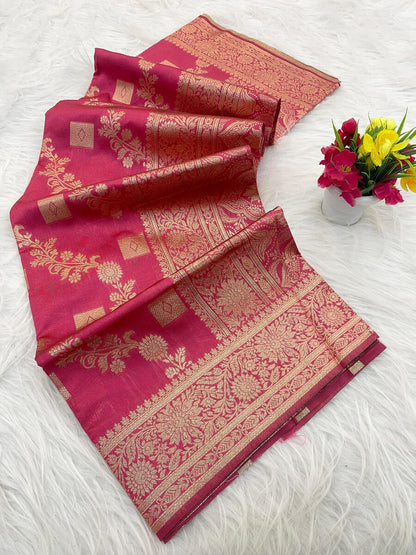 Seraglio Dark Pink Soft Silk Saree With Delectable Blouse Piece