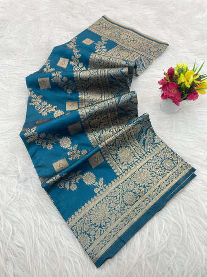 Bucolic Rama Soft Silk Saree With Ethereal Blouse Piece