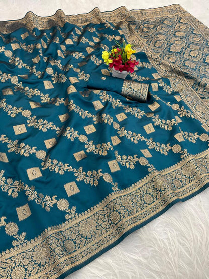 Bucolic Rama Soft Silk Saree With Ethereal Blouse Piece