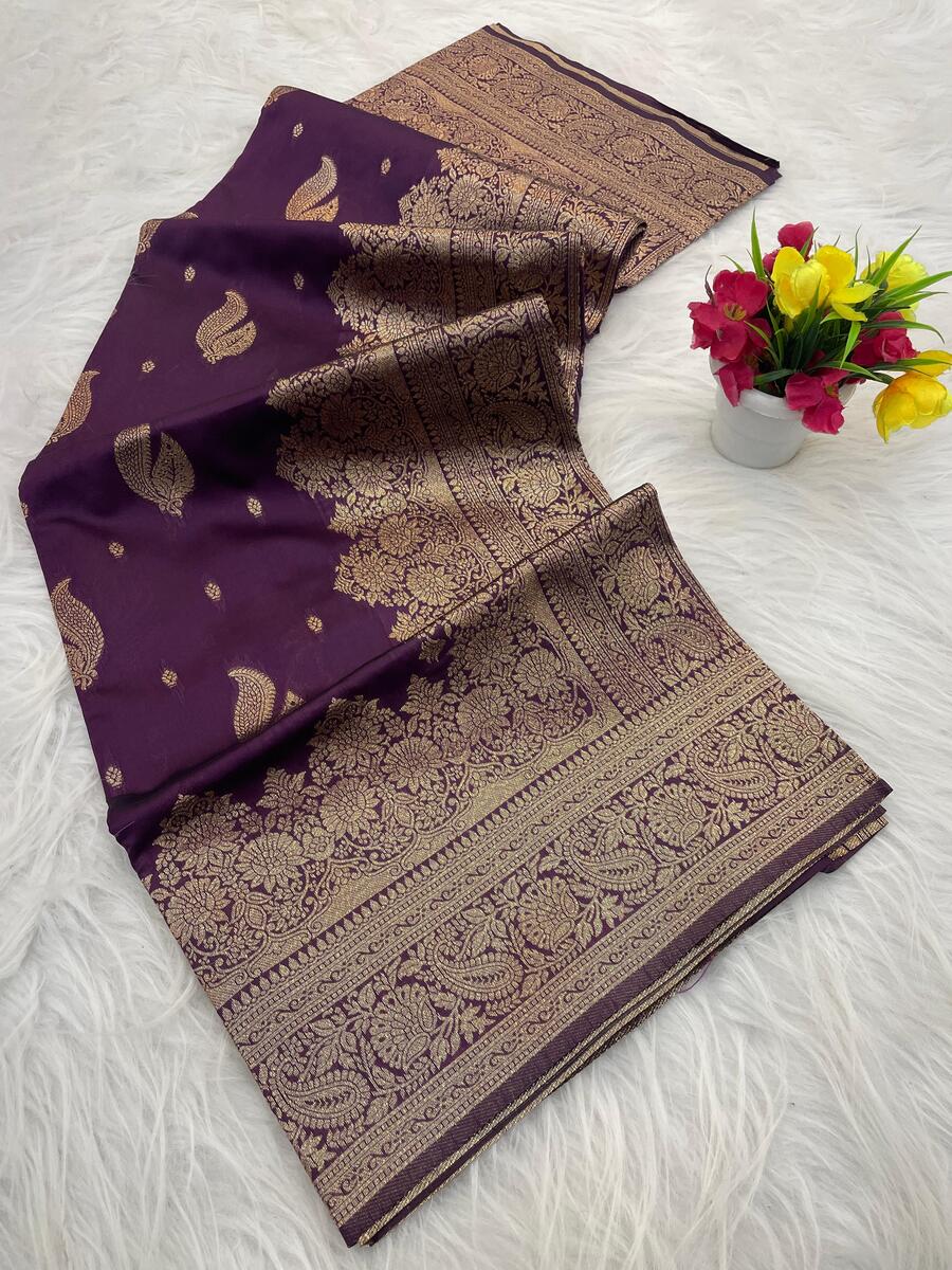 Blissful Purple Soft Silk Saree With Nebula Blouse Piece