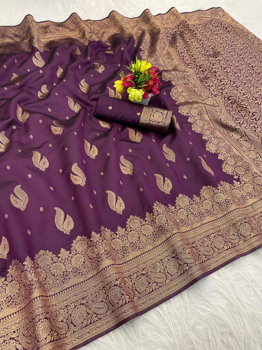 Blissful Purple Soft Silk Saree With Nebula Blouse Piece